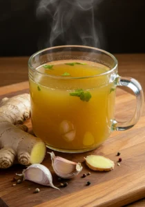 Gut healing bone broth in rustic Asheville kitchen