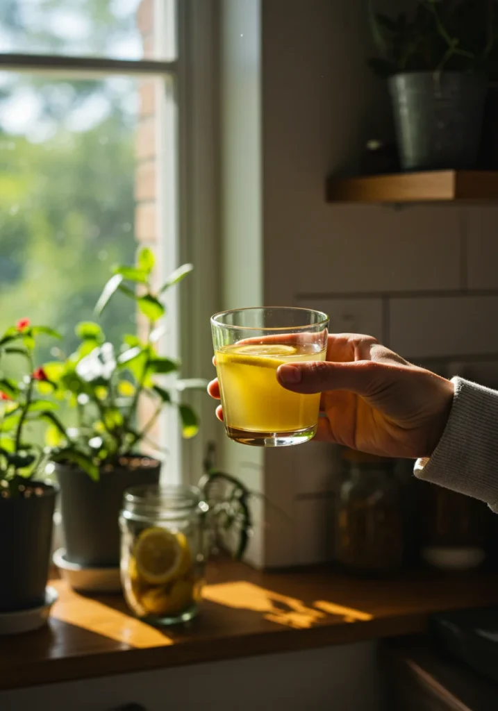 Drinking olive oil lemon drink in the morning