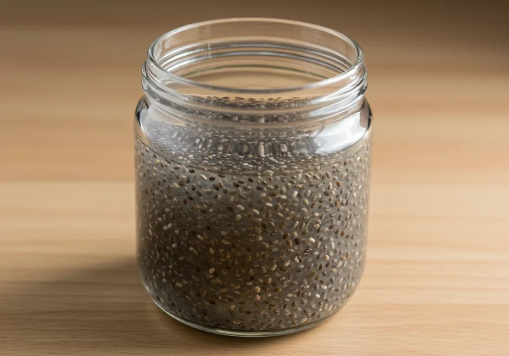 soaked chia seed water in glass jar
