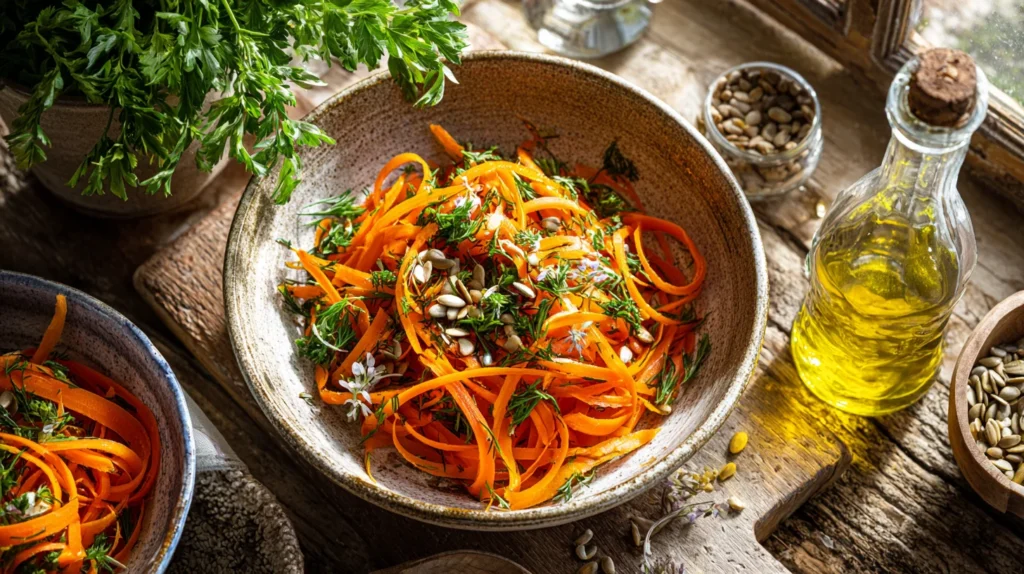Retinol carrot salad in a rustic bowl