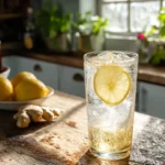 ice water hack recipe with lemon in rustic kitchen