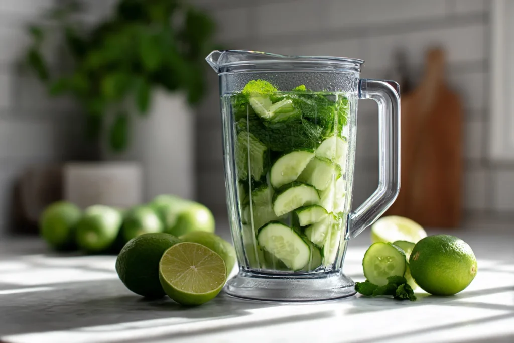 Blending ingredients for cucumber agua fresca low carb