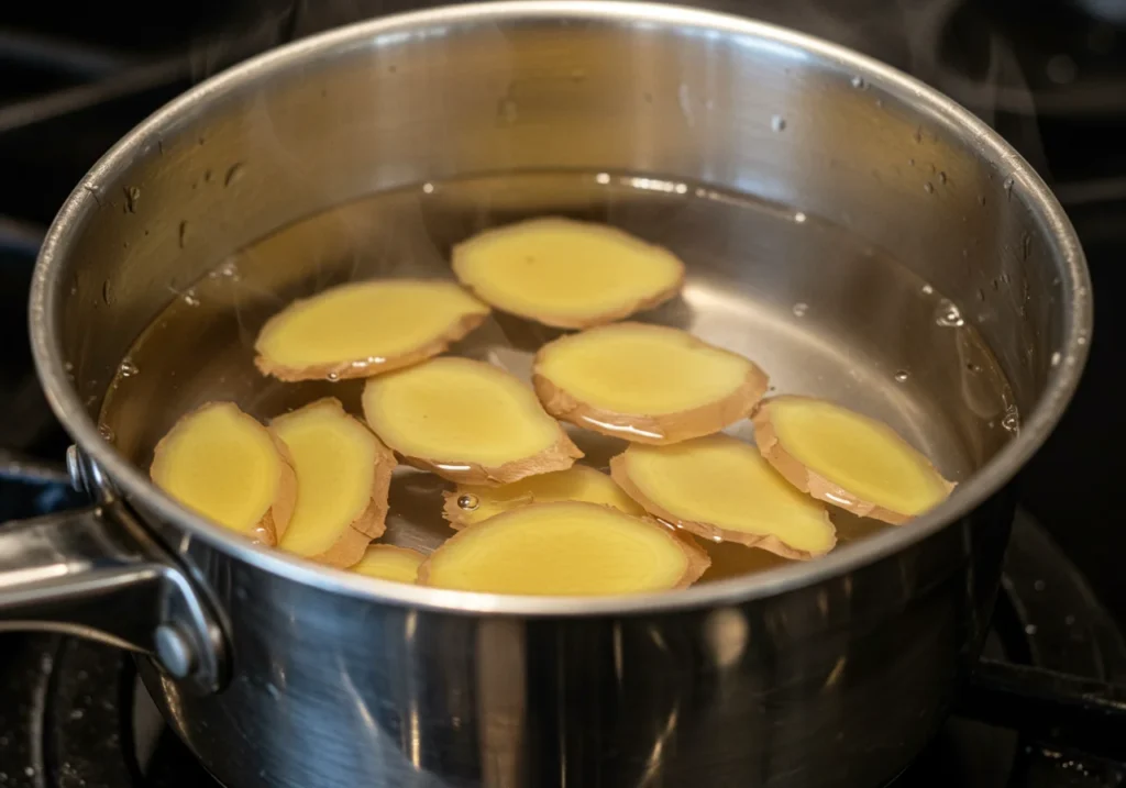 simmering ginger for ginger tea for nausea