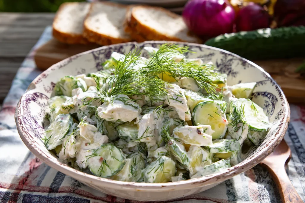 Dill pickle salad served with garnish