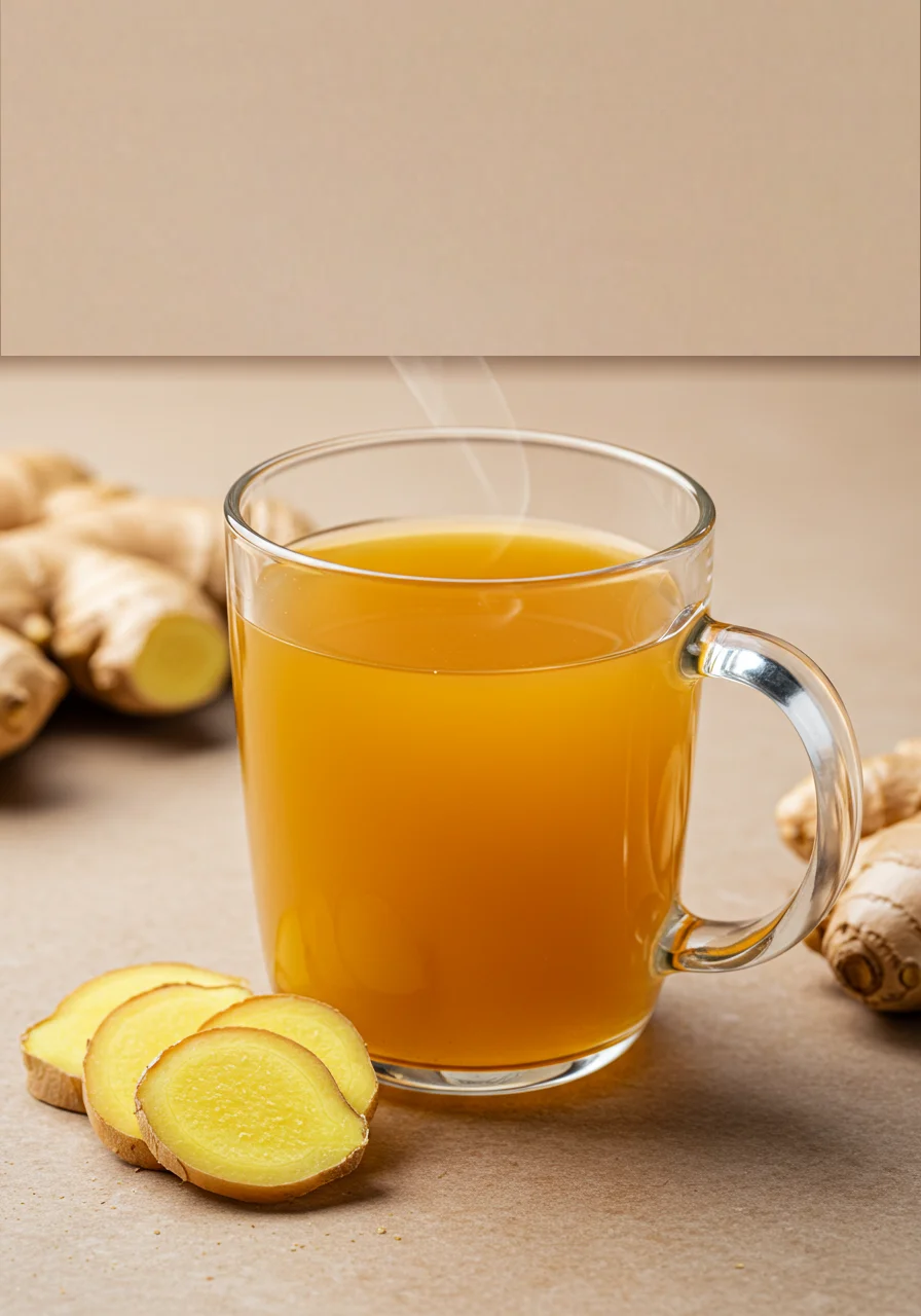 ginger tea for nausea in a rustic kitchen setting