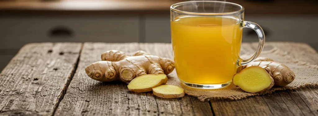 ginger tea for nausea in a rustic kitchen setting