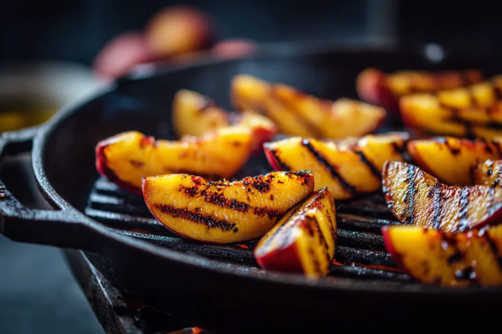 Grilled peach wedges for peach burrata salad