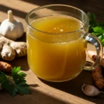 Gut healing bone broth in rustic Asheville kitchen
