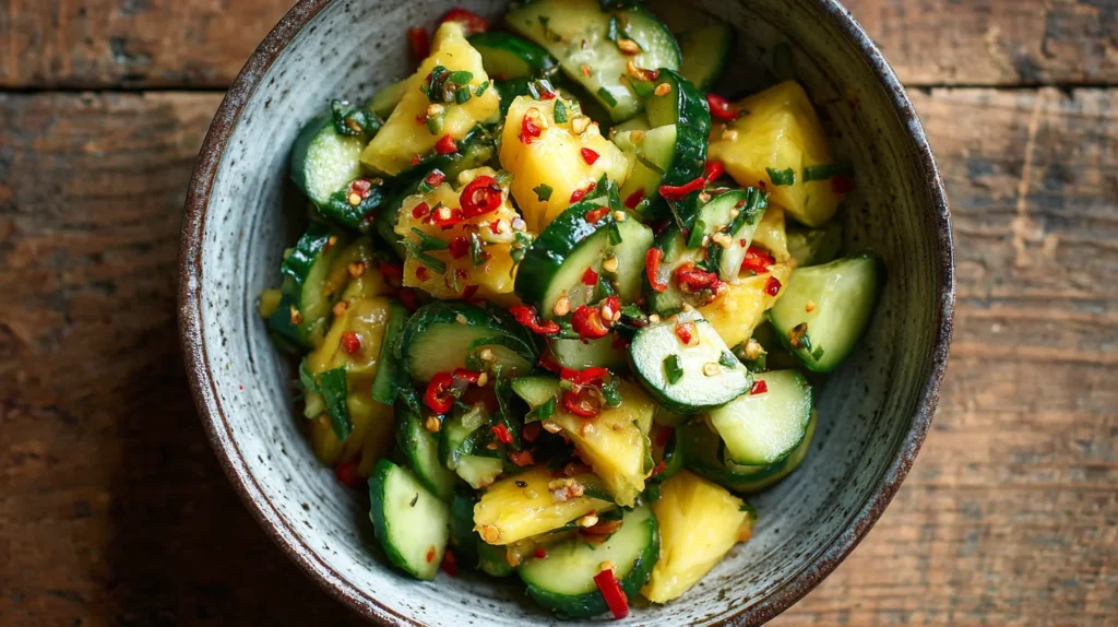 Pineapple cucumber salad with lime and chili flakes