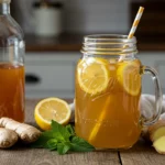 Switchel recipe in rustic kitchen with fresh ingredients