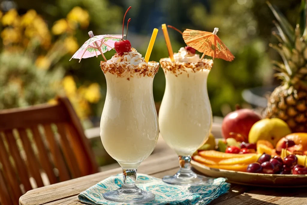 Served Virgin Piña Coladas with tropical garnishes