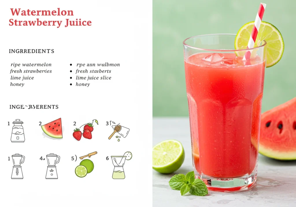 Watermelon strawberry juice recipe card design