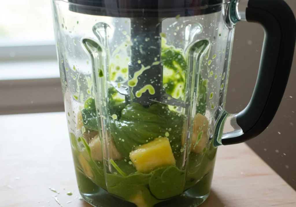 blending detox island green smoothie in blender
