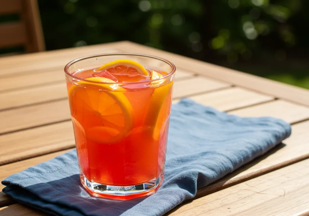 Mermaid Sunrise Mocktail sugar-free served outdoors