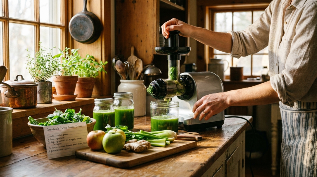 detox green juice Preparing