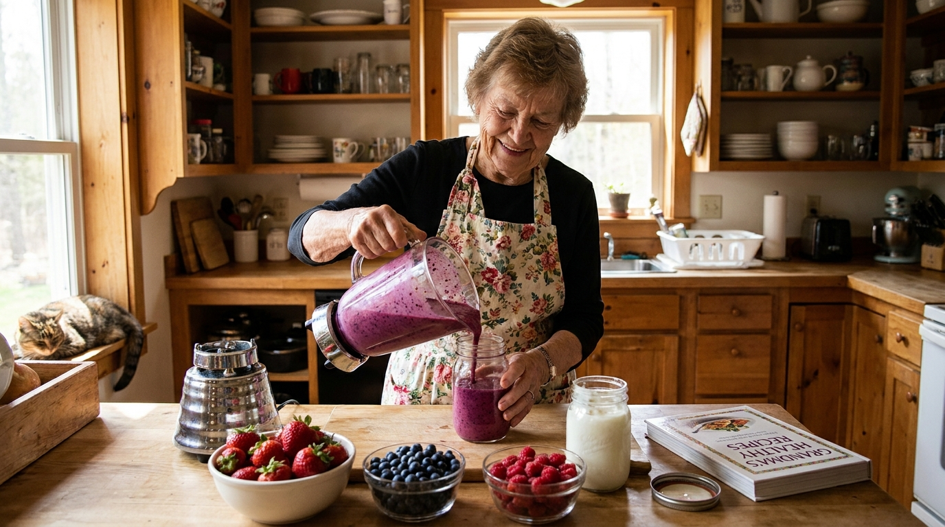 grandma preparing smoothie