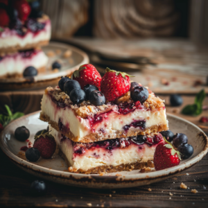 Easy Strawberry Blueberry Cheesecake Bars Recipe