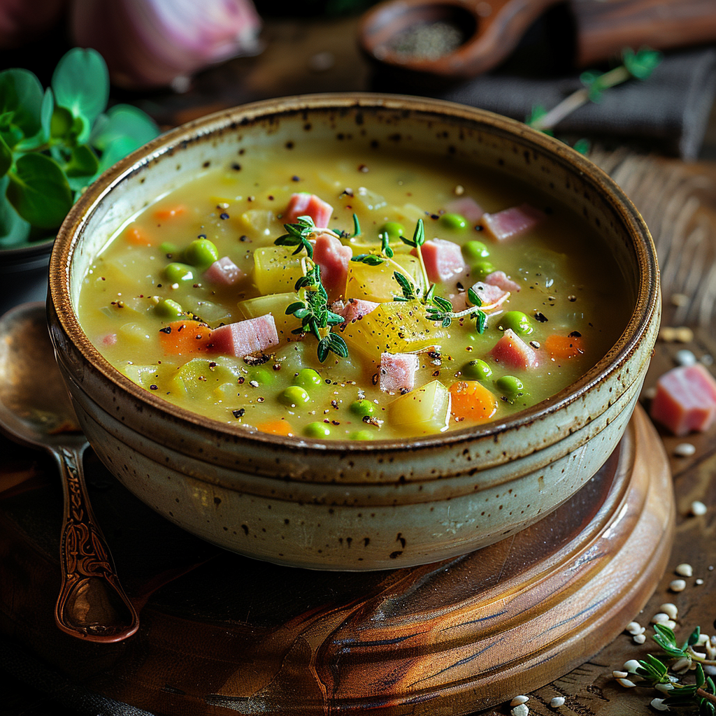 Hearty Split Pea Soup with Turkey Ham